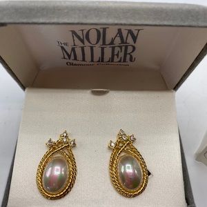 Nolan Miller Earrings Pearl,Gold & Rhinestones